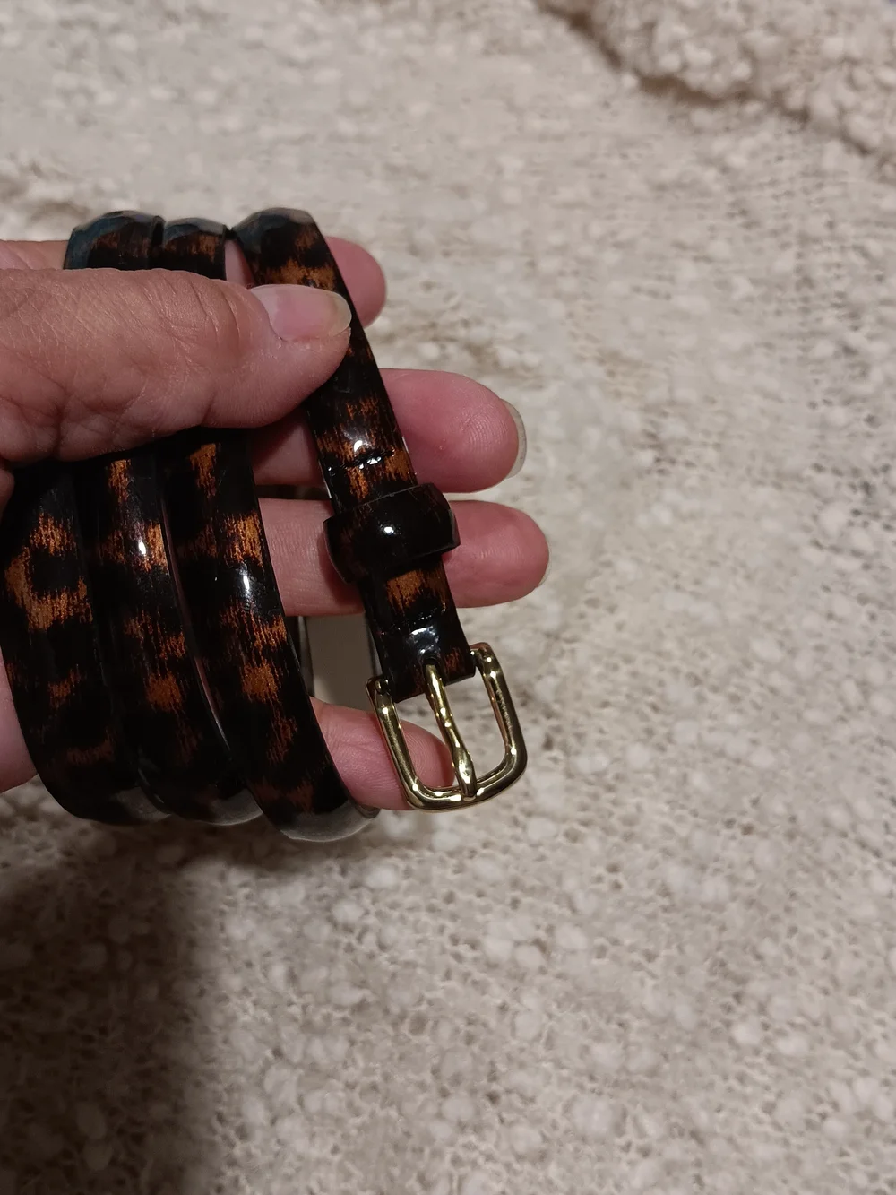 Ann Taylor Leopard-Pattern Slim Belt with Gold Buckle